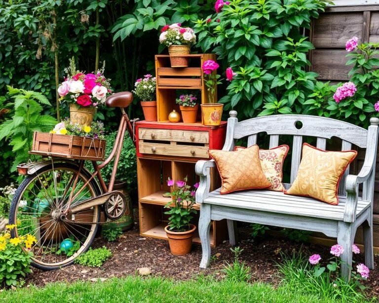 garten mit alten sachen dekorieren