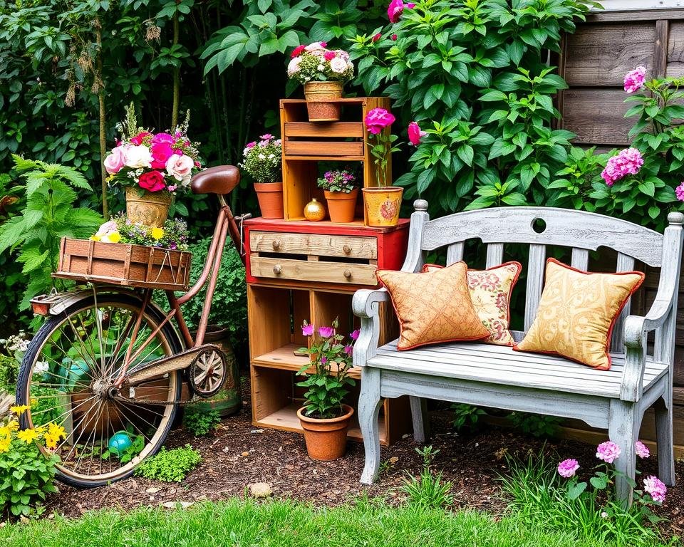 garten mit alten sachen dekorieren