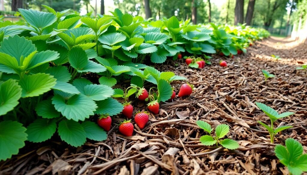 Erdbeerbeet mit Mulchschicht