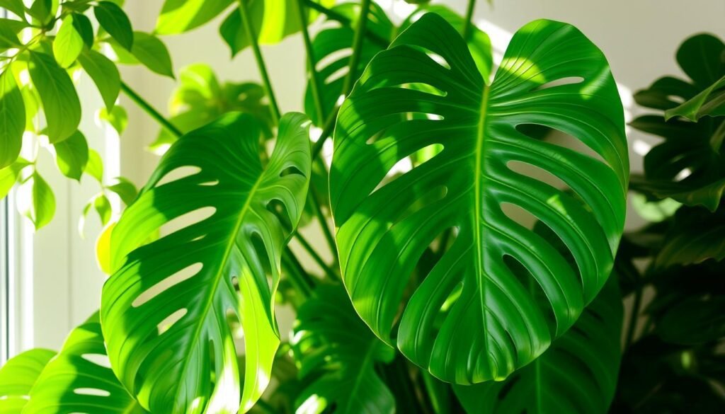 Monstera Deliciosa Zimmerpflanze mit fleischigen Blättern