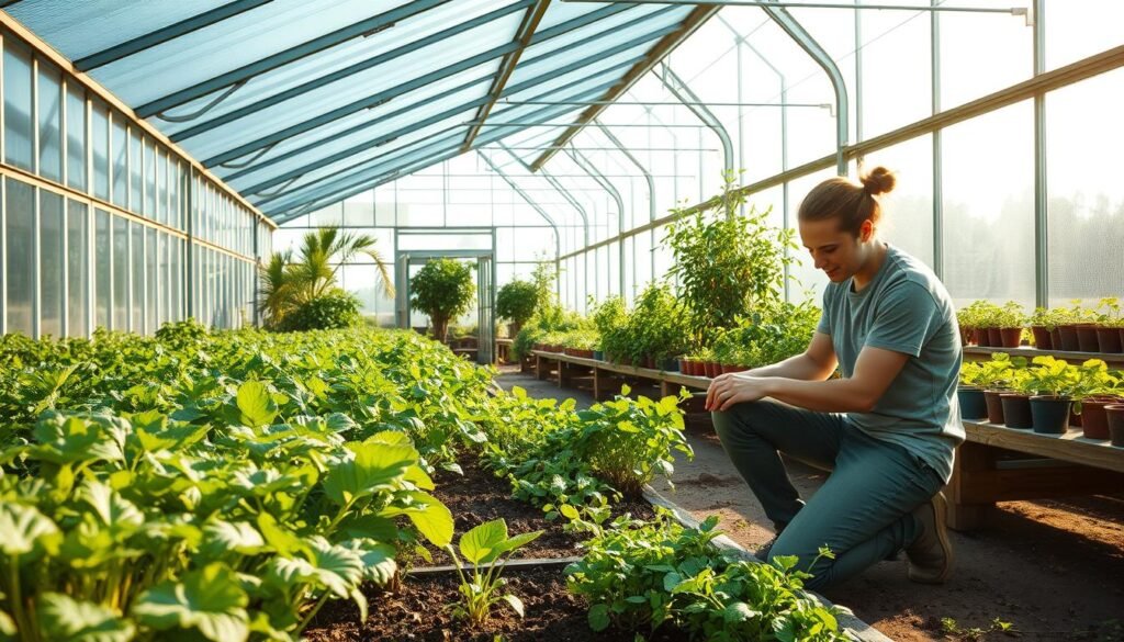 Gewächshaus Gartenarbeit