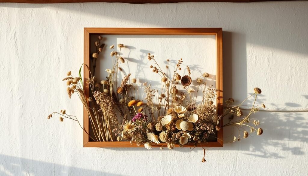 Wandgestaltung mit getrockneten Blumen Wandgestaltung mit getrockneten Blumen