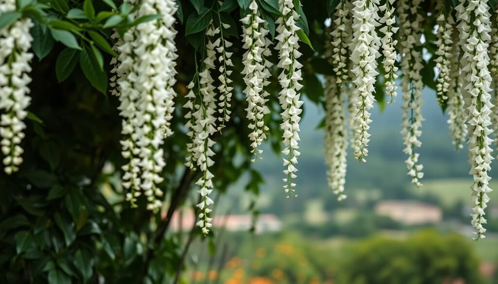 Weisse Hängeblumen als dekorative Highlights