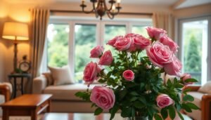 rosa Blumen in der Wohnung