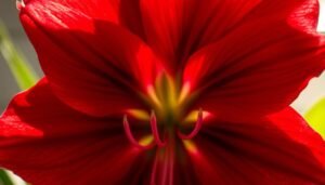 A close-up shot of a vibrant Amaryllis Hippeastrum flower in full bloom. The lush, trumpet-shaped petals radiate outward in a spectrum of deep red hues, creating a striking focal point. Soft, directional lighting illuminates the intricate textures and velvety sheen of the petals, casting delicate shadows that accentuate their voluptuous form. The flower is framed against a blurred, dreamy background that allows the blossom to take center stage, highlighting its botanical elegance and natural beauty. This detailed, high-resolution image captures the essence of the Amaryllis, perfectly suited to illustrate the "Amaryllis: An Botanical Overview" section of the article.