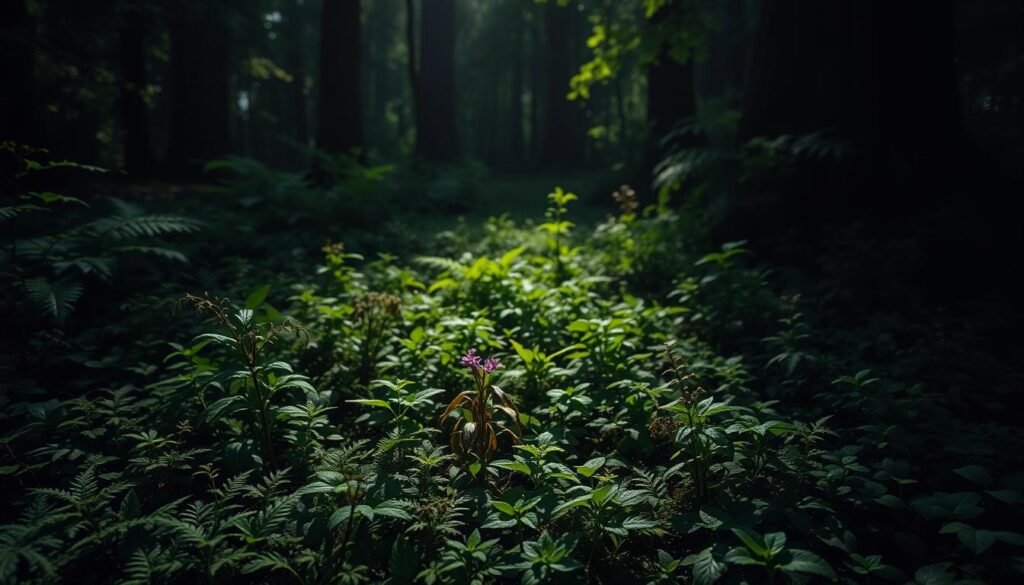 A dense, lush carpet of verdant ground cover plants cascading across a dimly lit forest floor. Delicate ferns, mosses, and low-growing perennials thrive in the cool, muted light filtering through the canopy above. Soft, dappled shadows dance across the scene, creating a serene, tranquil atmosphere. The composition is balanced, with the foreground plants leading the eye into the mysterious, softly-focused background. Captured with a wide-angle lens to emphasize the sense of depth and enclosure, this image evokes the peaceful, restorative qualities of a shaded garden sanctuary. A dense, lush carpet of verdant ground cover plants cascading across a dimly lit forest floor. Delicate ferns, mosses, and low-growing perennials thrive in the cool, muted light filtering through the canopy above. Soft, dappled shadows dance across the scene, creating a serene, tranquil atmosphere. The composition is balanced, with the foreground plants leading the eye into the mysterious, softly-focused background. Captured with a wide-angle lens to emphasize the sense of depth and enclosure, this image evokes the peaceful, restorative qualities of a shaded garden sanctuary.