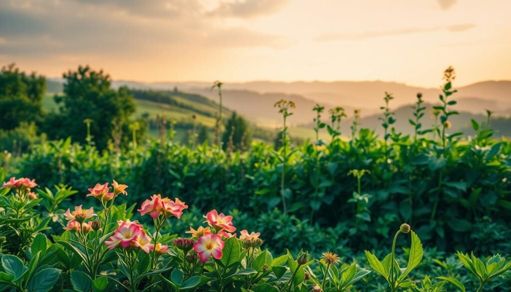 A lush, verdant landscape depicting the seasonal growth of plants throughout the year. In the foreground, a vibrant floral display in full bloom, surrounded by verdant foliage and delicate petals that seem to dance in the gentle breeze. The middle ground features a diverse array of plants, each at a different stage of their life cycle, showcasing the natural progression of growth from seedling to mature plant. In the background, rolling hills and a warm, golden-hued sky create a sense of depth and tranquility, accentuating the cyclical nature of the natural world. The lighting is soft and diffused, casting a warm, inviting glow over the entire scene, evoking a sense of peace and wonder. The composition is balanced and harmonious, drawing the viewer's eye through the layers of the image and conveying the beauty and wonder of seasonal plant growth. A lush, verdant landscape depicting the seasonal growth of plants throughout the year. In the foreground, a vibrant floral display in full bloom, surrounded by verdant foliage and delicate petals that seem to dance in the gentle breeze. The middle ground features a diverse array of plants, each at a different stage of their life cycle, showcasing the natural progression of growth from seedling to mature plant. In the background, rolling hills and a warm, golden-hued sky create a sense of depth and tranquility, accentuating the cyclical nature of the natural world. The lighting is soft and diffused, casting a warm, inviting glow over the entire scene, evoking a sense of peace and wonder. The composition is balanced and harmonious, drawing the viewer's eye through the layers of the image and conveying the beauty and wonder of seasonal plant growth.