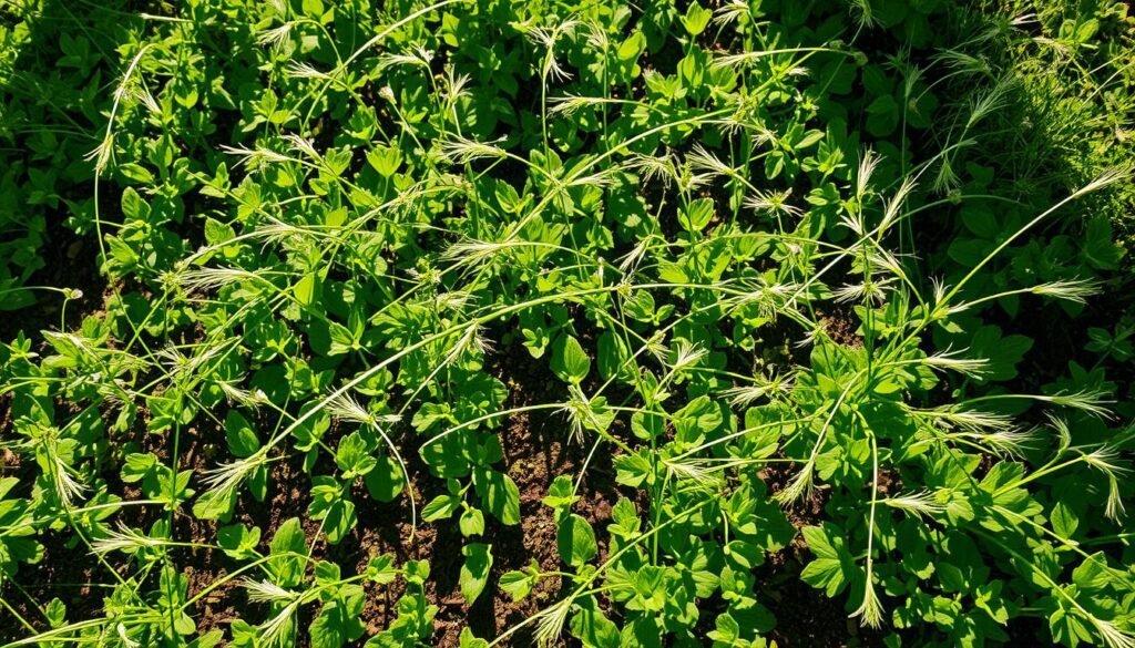 Lush ground-covering plants carpet a sun-dappled garden, their vibrant green foliage glistening in the warm light. Delicate, trailing stems spread across the soil, creating a soft, inviting tapestry. Wispy, feathery leaves catch the gentle breeze, casting dynamic shadows on the ground. The scene exudes a sense of tranquility and natural harmony, drawing the viewer in with its peaceful, verdant charm. The plants appear to thrive in the sun's embrace, their flourishing growth a testament to their adaptability to this sunny environment. Lush ground-covering plants carpet a sun-dappled garden, their vibrant green foliage glistening in the warm light. Delicate, trailing stems spread across the soil, creating a soft, inviting tapestry. Wispy, feathery leaves catch the gentle breeze, casting dynamic shadows on the ground. The scene exudes a sense of tranquility and natural harmony, drawing the viewer in with its peaceful, verdant charm. The plants appear to thrive in the sun's embrace, their flourishing growth a testament to their adaptability to this sunny environment.