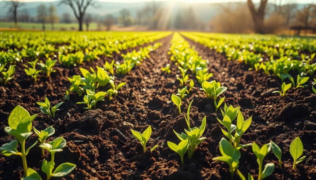 Lush, verdant garden awakening in the springtime. Rows of freshly tilled soil, ready to receive the seeds of new life. Gentle rays of warm sunlight filtering through delicate blossoms, casting a soft, golden glow across the scene. A verdant tapestry of emerging green leaves and tender seedlings, their tender shoots pushing up from the earth. In the background, a picturesque landscape of rolling hills and distant trees, framing the tranquil tableau. Capture the essence of the season's rebirth, the promise of abundant growth to come, through a masterful composition of light, color, and natural forms. Lush, verdant garden awakening in the springtime. Rows of freshly tilled soil, ready to receive the seeds of new life. Gentle rays of warm sunlight filtering through delicate blossoms, casting a soft, golden glow across the scene. A verdant tapestry of emerging green leaves and tender seedlings, their tender shoots pushing up from the earth. In the background, a picturesque landscape of rolling hills and distant trees, framing the tranquil tableau. Capture the essence of the season's rebirth, the promise of abundant growth to come, through a masterful composition of light, color, and natural forms.