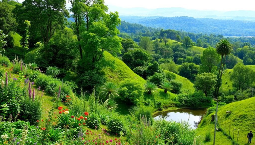 A lush, verdant landscape with rolling hills and vibrant greenery. In the foreground, a diverse array of native flora, including towering trees, blooming flowers, and a carefully tended garden. The midground showcases a serene pond or small stream, its calm waters reflecting the surrounding foliage. In the background, a panoramic view of a forest canopy, hazy with soft, diffused natural lighting. The scene conveys a sense of harmony and environmental stewardship, with an emphasis on sustainable practices and the preservation of natural habitats. The overall composition evokes a peaceful, serene atmosphere, inviting the viewer to appreciate the beauty and importance of urban green spaces and environmental protection. A lush, verdant landscape with rolling hills and vibrant greenery. In the foreground, a diverse array of native flora, including towering trees, blooming flowers, and a carefully tended garden. The midground showcases a serene pond or small stream, its calm waters reflecting the surrounding foliage. In the background, a panoramic view of a forest canopy, hazy with soft, diffused natural lighting. The scene conveys a sense of harmony and environmental stewardship, with an emphasis on sustainable practices and the preservation of natural habitats. The overall composition evokes a peaceful, serene atmosphere, inviting the viewer to appreciate the beauty and importance of urban green spaces and environmental protection.