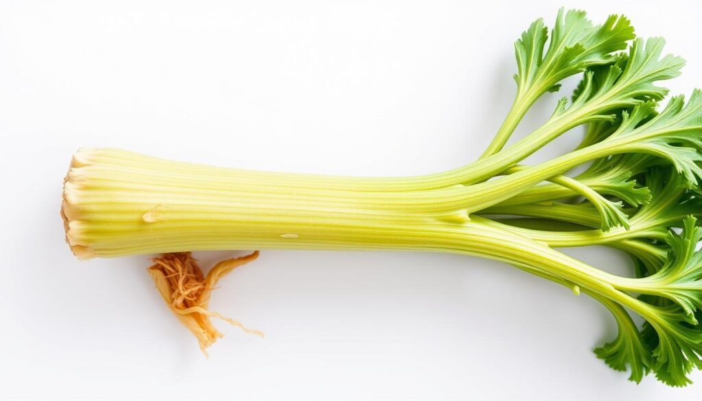 Detailed botanical illustration of celery plant, showcasing its nutrient-rich anatomy. Crisp, high-resolution image with soft natural lighting from above, captured with a macro lens. Meticulously render the vibrant green stalks, delicate leaves, and intricate root structure. Highlight the plant's unique characteristics - its thick, fibrous stems, serrated edges, and robust tap root system. Convey a sense of scientific study and botanical exploration, with a clean, minimalist background that allows the plant's details to take center stage. Detailed botanical illustration of celery plant, showcasing its nutrient-rich anatomy. Crisp, high-resolution image with soft natural lighting from above, captured with a macro lens. Meticulously render the vibrant green stalks, delicate leaves, and intricate root structure. Highlight the plant's unique characteristics - its thick, fibrous stems, serrated edges, and robust tap root system. Convey a sense of scientific study and botanical exploration, with a clean, minimalist background that allows the plant's details to take center stage.
