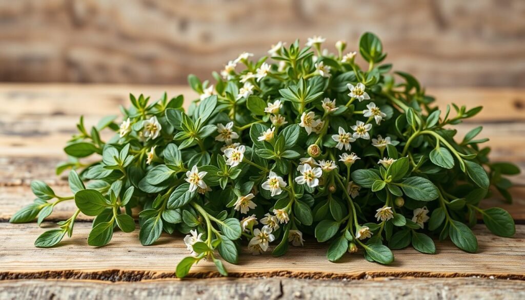 A well-lit, high-resolution photograph of fresh oregano leaves, stems, and flowers arranged on a rustic wooden surface. The oregano is displayed in the foreground, with a clean, neutral background that allows the vibrant green hues and delicate floral details to take center stage. The lighting is soft and diffused, highlighting the textural qualities of the oregano and creating a warm, inviting atmosphere. The camera angle is slightly elevated, providing a clear, unobstructed view of the oregano arrangement. The overall composition is visually balanced and aesthetically pleasing, showcasing the beauty and natural appeal of this versatile culinary herb. A well-lit, high-resolution photograph of fresh oregano leaves, stems, and flowers arranged on a rustic wooden surface. The oregano is displayed in the foreground, with a clean, neutral background that allows the vibrant green hues and delicate floral details to take center stage. The lighting is soft and diffused, highlighting the textural qualities of the oregano and creating a warm, inviting atmosphere. The camera angle is slightly elevated, providing a clear, unobstructed view of the oregano arrangement. The overall composition is visually balanced and aesthetically pleasing, showcasing the beauty and natural appeal of this versatile culinary herb.